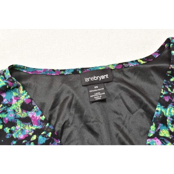 Lane Bryant Plus Size 28 Green Purple Abstract Chiffon Short Sleeve Dress Polyes - Picture 6 of 8